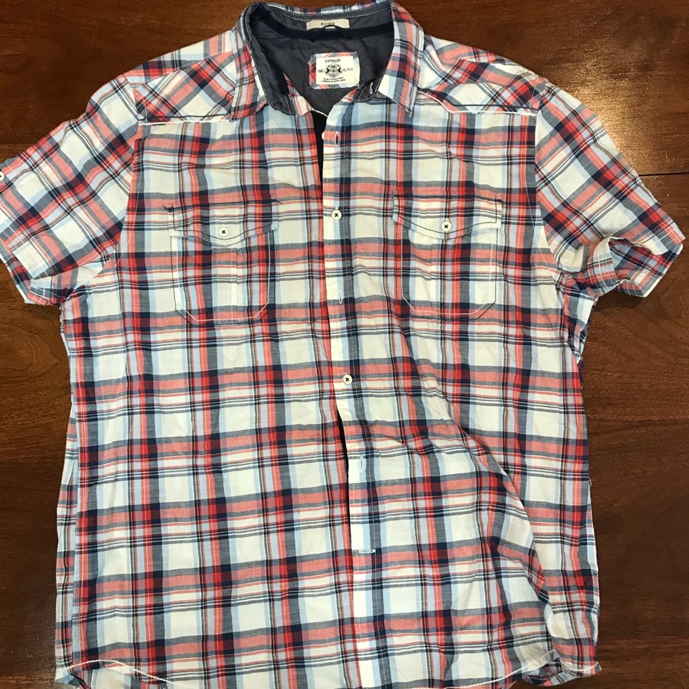 Express XL fitted short sleeve shirt plaid